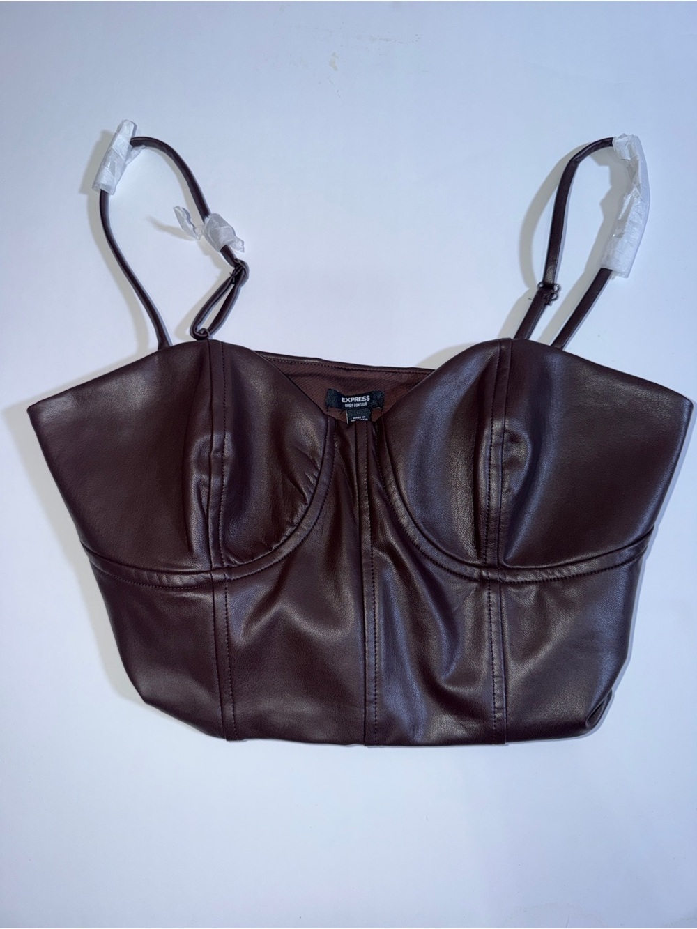 Express Dark Brown Faux Leather Bustier Camisole